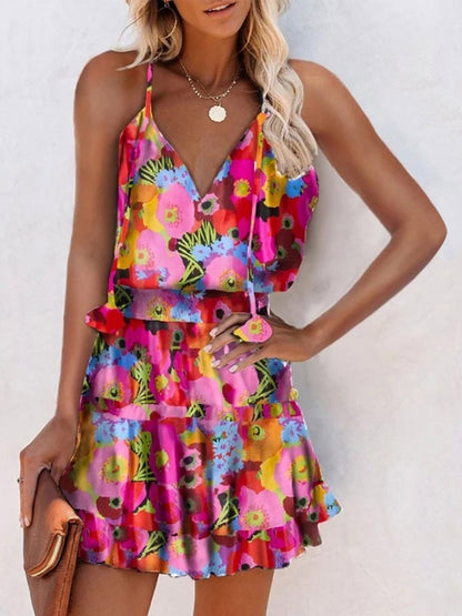 V-Neck Sleeveless Floral Print Suspender Dress - Mini Dresses - INS | Online Fashion Free Shipping Clothing, Dresses, Tops, Shoes - 20-30 - 22/07/2021 - Category_Mini Dresses