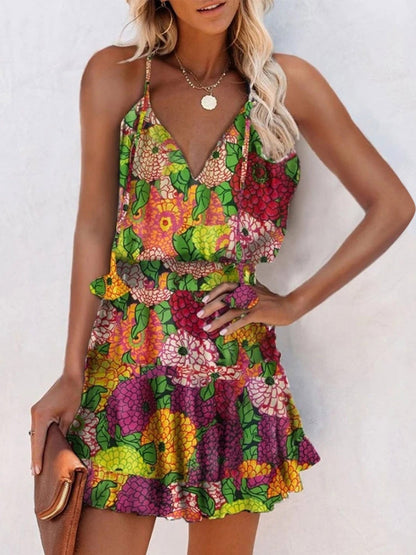 V-Neck Sleeveless Floral Print Suspender Dress - Mini Dresses - INS | Online Fashion Free Shipping Clothing, Dresses, Tops, Shoes - 20-30 - 22/07/2021 - Category_Mini Dresses