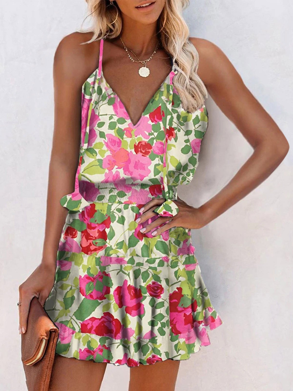 V-Neck Sleeveless Floral Print Suspender Dress - Mini Dresses - INS | Online Fashion Free Shipping Clothing, Dresses, Tops, Shoes - 20-30 - 22/07/2021 - Category_Mini Dresses