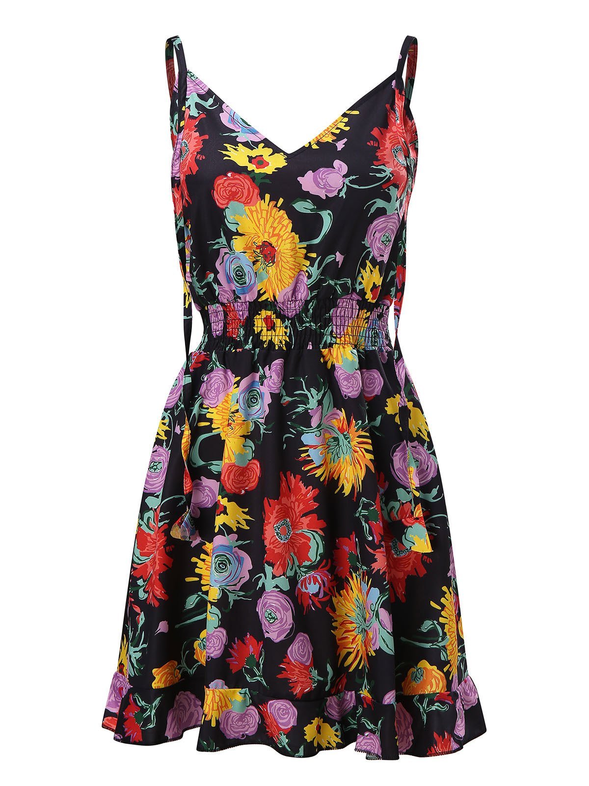 V-Neck Sleeveless Floral Print Suspender Dress - Mini Dresses - INS | Online Fashion Free Shipping Clothing, Dresses, Tops, Shoes - 20-30 - 22/07/2021 - Category_Mini Dresses