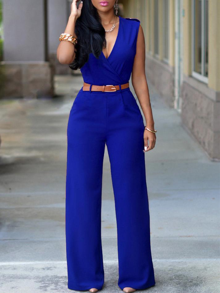 V-neck Sleeveless High Waist Slim Jumpsuit - Jumpsuit & Rompers - INS | Online Fashion Free Shipping Clothing, Dresses, Tops, Shoes - 20-30 - 27/07/2021 - Bottoms