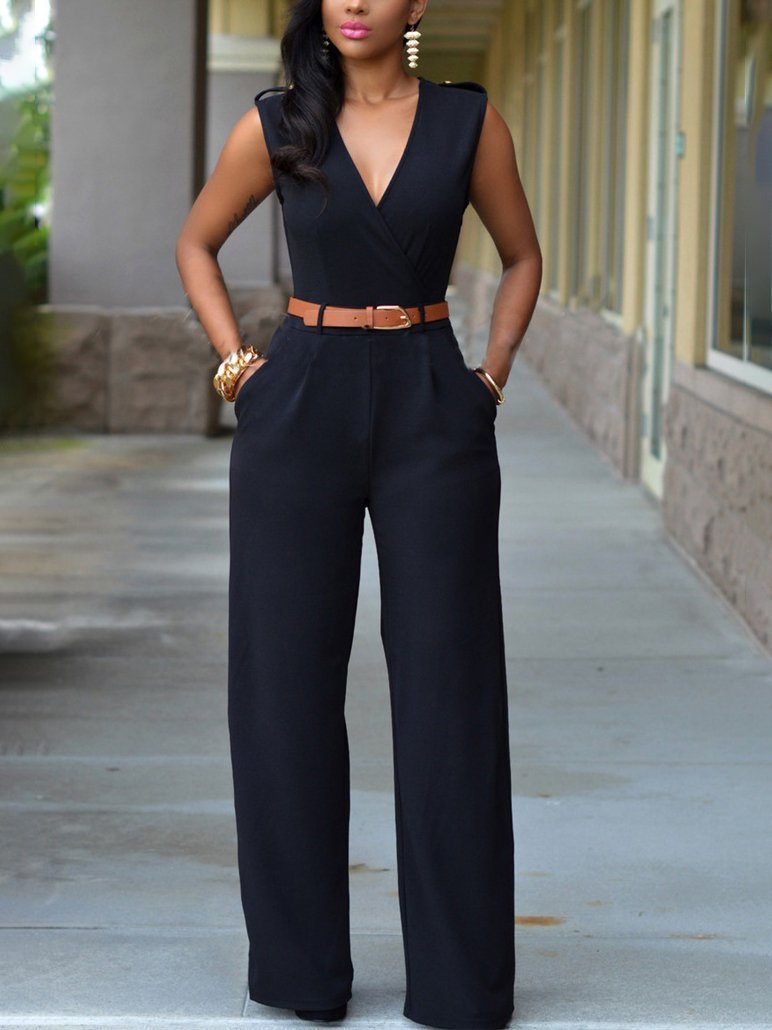 V-neck Sleeveless High Waist Slim Jumpsuit - Jumpsuit & Rompers - INS | Online Fashion Free Shipping Clothing, Dresses, Tops, Shoes - 20-30 - 27/07/2021 - Bottoms