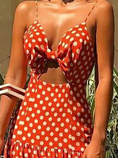 V-neck Sleeveless Polka Dot Beach Dress - Maxi Dresses - INS | Online Fashion Free Shipping Clothing, Dresses, Tops, Shoes - 16/06/2021 - 30-40 - color-orange