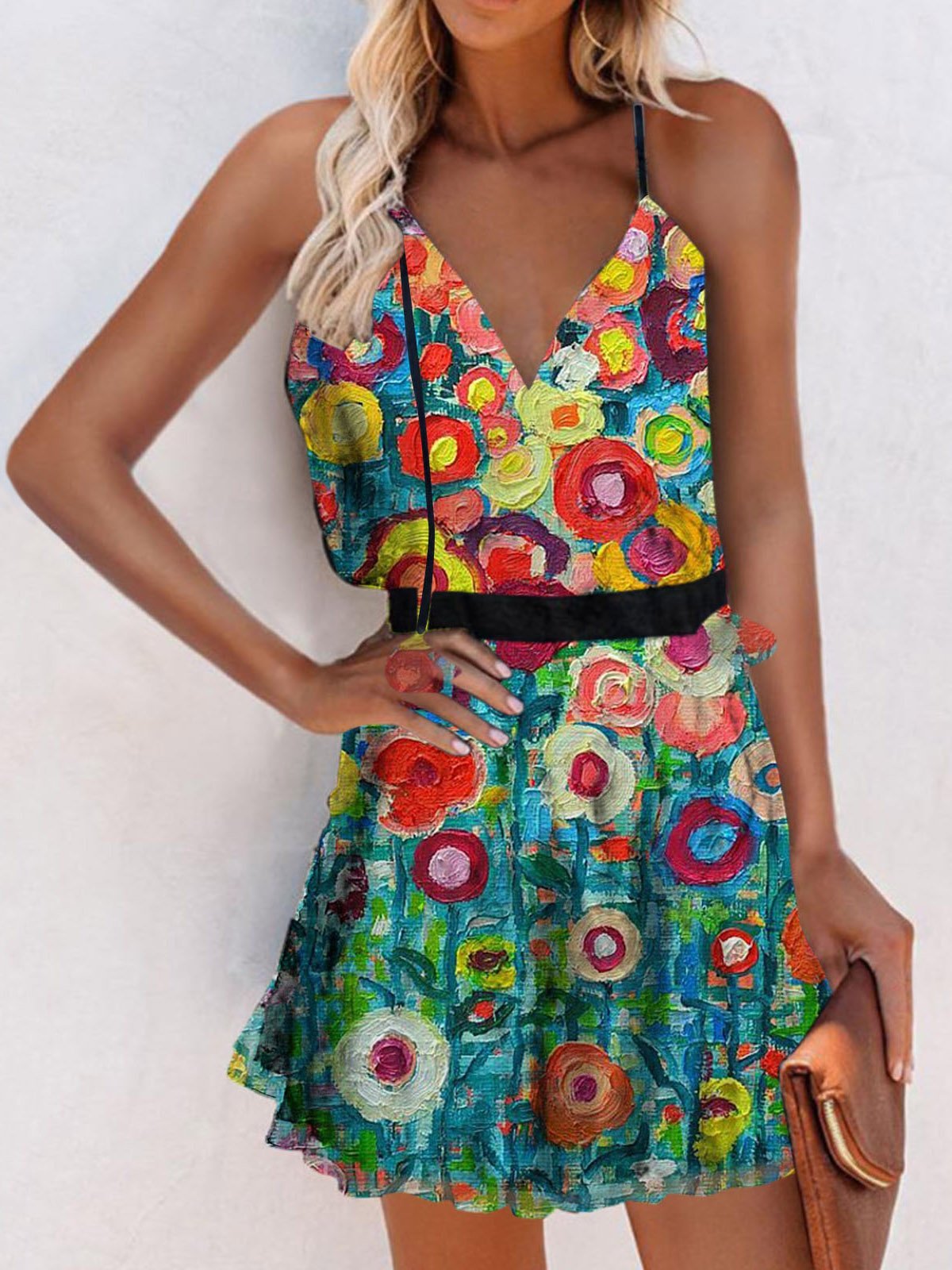 V-Neck Sleeveless Print Suspender Dress - Mini Dresses - INS | Online Fashion Free Shipping Clothing, Dresses, Tops, Shoes - 20-30 - 22/07/2021 - Category_Mini Dresses