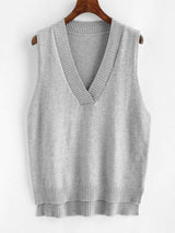 V Neck Slit High Low Sweater Vest - INS | Online Fashion Free Shipping Clothing, Dresses, Tops, Shoes