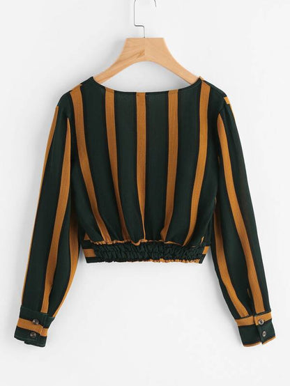 V Neck Striped Surplice Crop Top - INS | Online Fashion Free Shipping Clothing, Dresses, Tops, Shoes