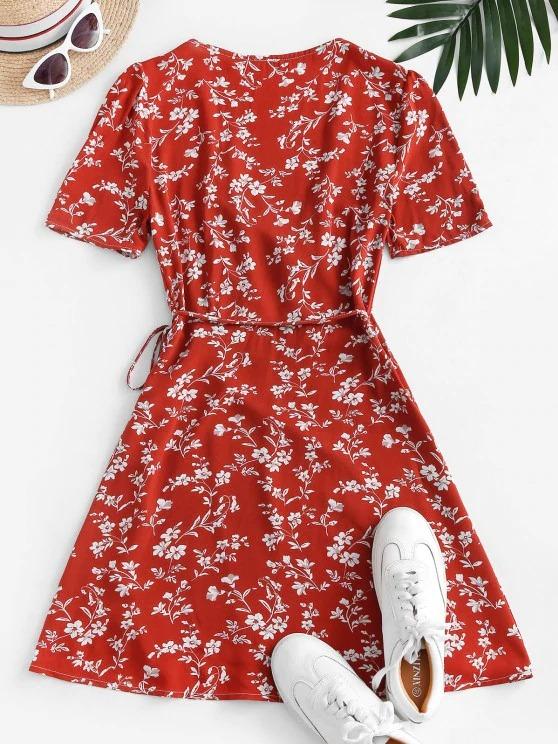V Neck Tiny Floral Wrap Dress - INS | Online Fashion Free Shipping Clothing, Dresses, Tops, Shoes