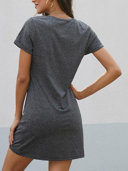 V-neck Twist Hem Tee Dress - Dresses - INS | Online Fashion Free Shipping Clothing, Dresses, Tops, Shoes - 01/28/2021 - Casual Dresses - Color_Gray