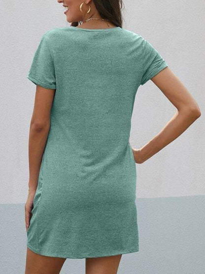 V-neck Twist Hem Tee Dress - Dresses - INS | Online Fashion Free Shipping Clothing, Dresses, Tops, Shoes - 01/28/2021 - Casual Dresses - Color_Gray