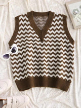 V Neck Zig Zag Graphic Sweater Vest - INS | Online Fashion Free Shipping Clothing, Dresses, Tops, Shoes