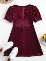 Velvet Cut Out Back Mini Dress - INS | Online Fashion Free Shipping Clothing, Dresses, Tops, Shoes