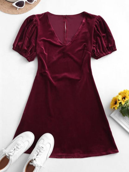 Velvet Cut Out Back Mini Dress - INS | Online Fashion Free Shipping Clothing, Dresses, Tops, Shoes