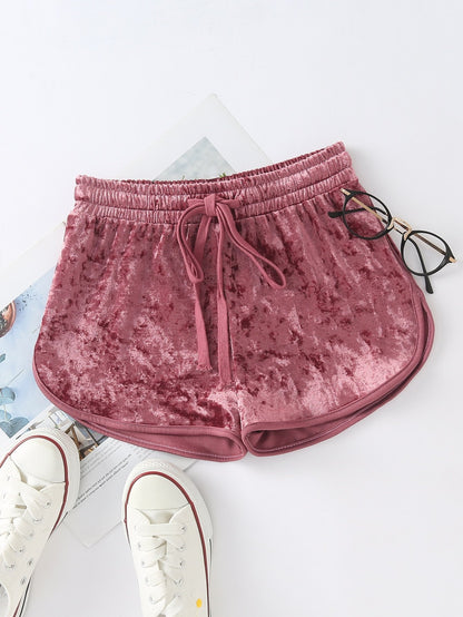 Velvet Drawstring Waist Dolphin Shorts - INS | Online Fashion Free Shipping Clothing, Dresses, Tops, Shoes