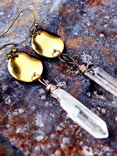 Vintage triangle disc winding quartz stone pendant earrings - LuckyFash™