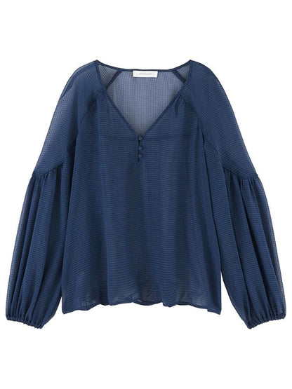 Waffle Lattice Long Sleeve See-Through Chiffon Blouse - Blouses - INS | Online Fashion Free Shipping Clothing, Dresses, Tops, Shoes - 14/04/2021 - Blouses - Color_Blue
