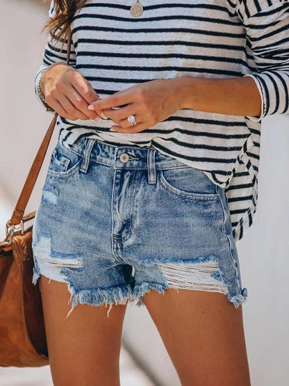 Washed Hot Pants With Micro Fringed Holes Ripped Denim Shorts - Shorts - INS | Online Fashion Free Shipping Clothing, Dresses, Tops, Shoes - 20-30 - 21/07/2021 - Bottoms