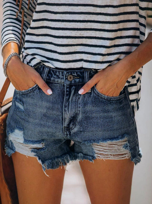 Washed Hot Pants With Micro Fringed Holes Ripped Denim Shorts - Shorts - INS | Online Fashion Free Shipping Clothing, Dresses, Tops, Shoes - 20-30 - 21/07/2021 - Bottoms