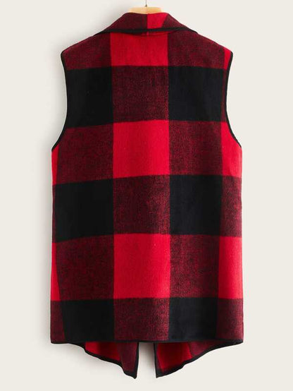 Waterfall Collar Buffalo Plaid Vest Coat - INS | Online Fashion Free Shipping Clothing, Dresses, Tops, Shoes