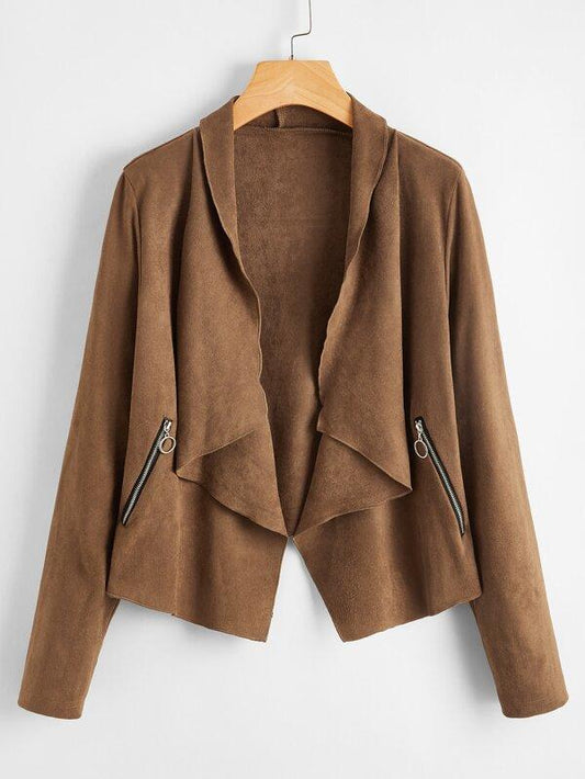 Waterfall Collar Slant Pocket Suede Jacket - INS | Online Fashion Free Shipping Clothing, Dresses, Tops, Shoes