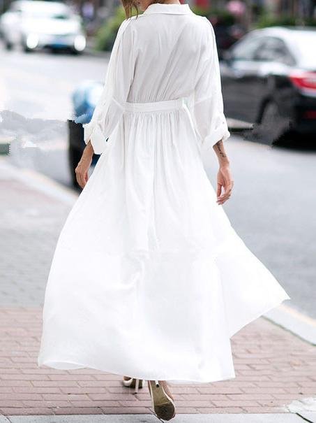 White Chiffon Shirt Dress With Big Slit - Maxi Dresses - INS | Online Fashion Free Shipping Clothing, Dresses, Tops, Shoes - 20/07/2021 - 40-50 - color-white