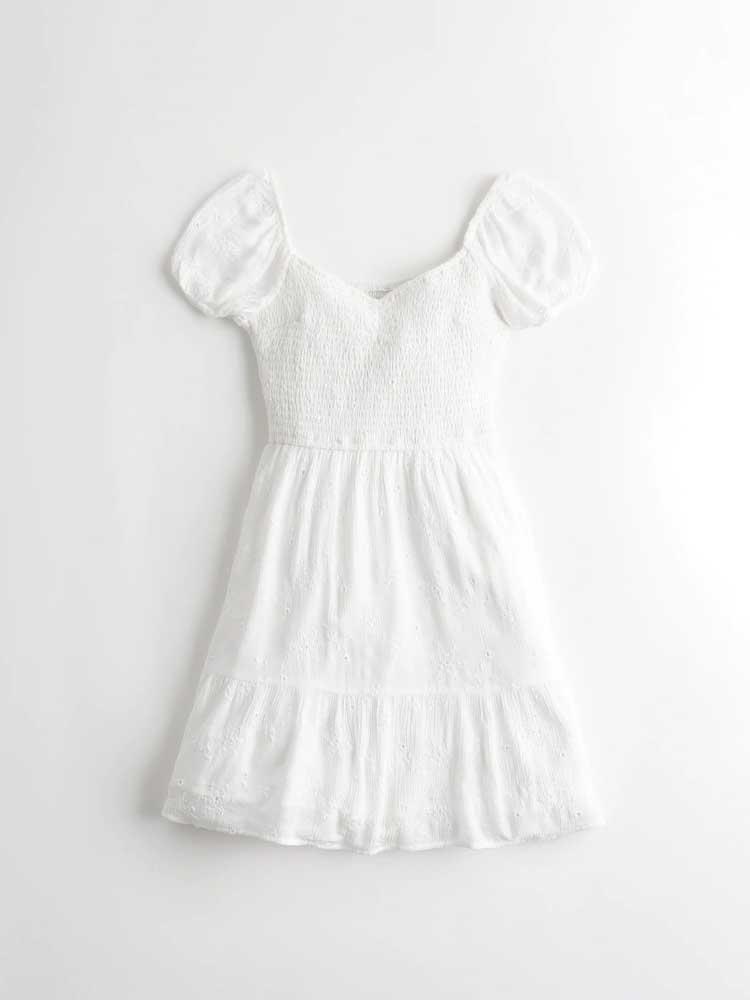 White Puff-sleeve Tiered Mini Dress - Mini Dresses - INS | Online Fashion Free Shipping Clothing, Dresses, Tops, Shoes - 19/04/2021 - Category_Mini Dresses - Color_White