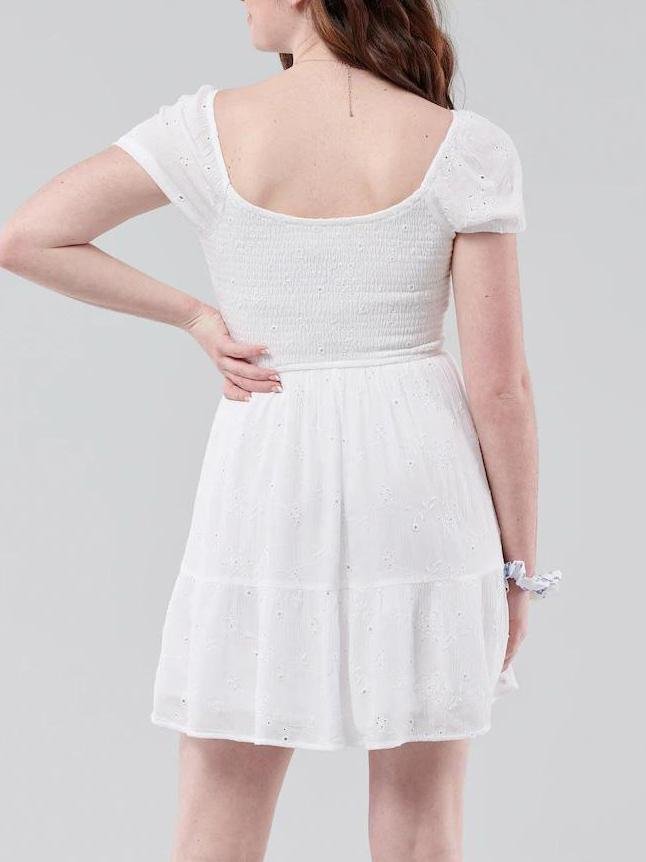 White Puff-sleeve Tiered Mini Dress - Mini Dresses - INS | Online Fashion Free Shipping Clothing, Dresses, Tops, Shoes - 19/04/2021 - Category_Mini Dresses - Color_White