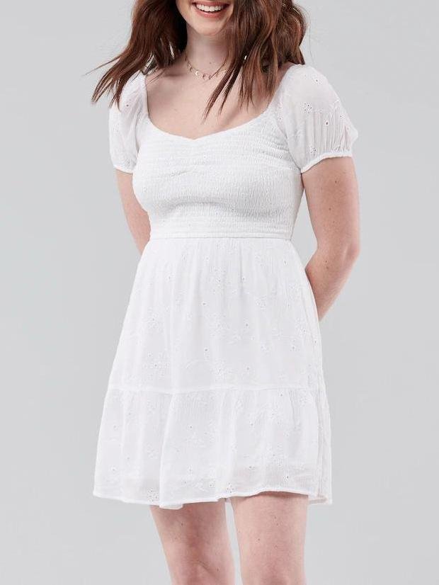 White Puff-sleeve Tiered Mini Dress - Mini Dresses - INS | Online Fashion Free Shipping Clothing, Dresses, Tops, Shoes - 19/04/2021 - Category_Mini Dresses - Color_White