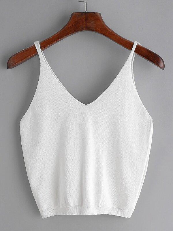 White V Neck Knitted Cami Top - INS | Online Fashion Free Shipping Clothing, Dresses, Tops, Shoes