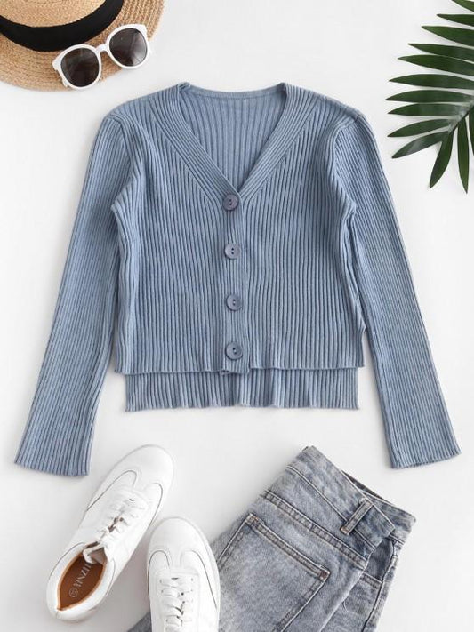 Wide Ribbed Stepped Hem Cardigan - INS | Online Fashion Free Shipping Clothing, Dresses, Tops, Shoes