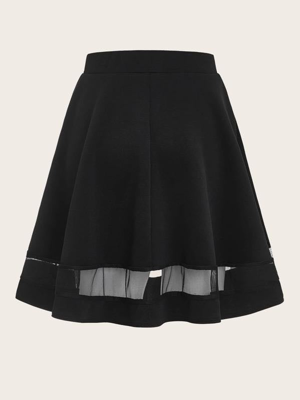 Wide Waistband Mesh Insert Flare Skirt - INS | Online Fashion Free Shipping Clothing, Dresses, Tops, Shoes