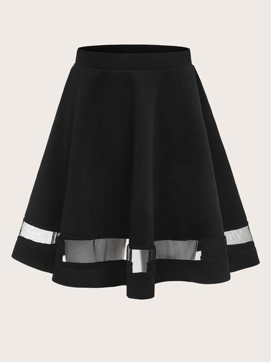 Wide Waistband Mesh Insert Flare Skirt - INS | Online Fashion Free Shipping Clothing, Dresses, Tops, Shoes