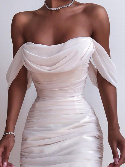 Women Boatneck Backless Strapless Dress