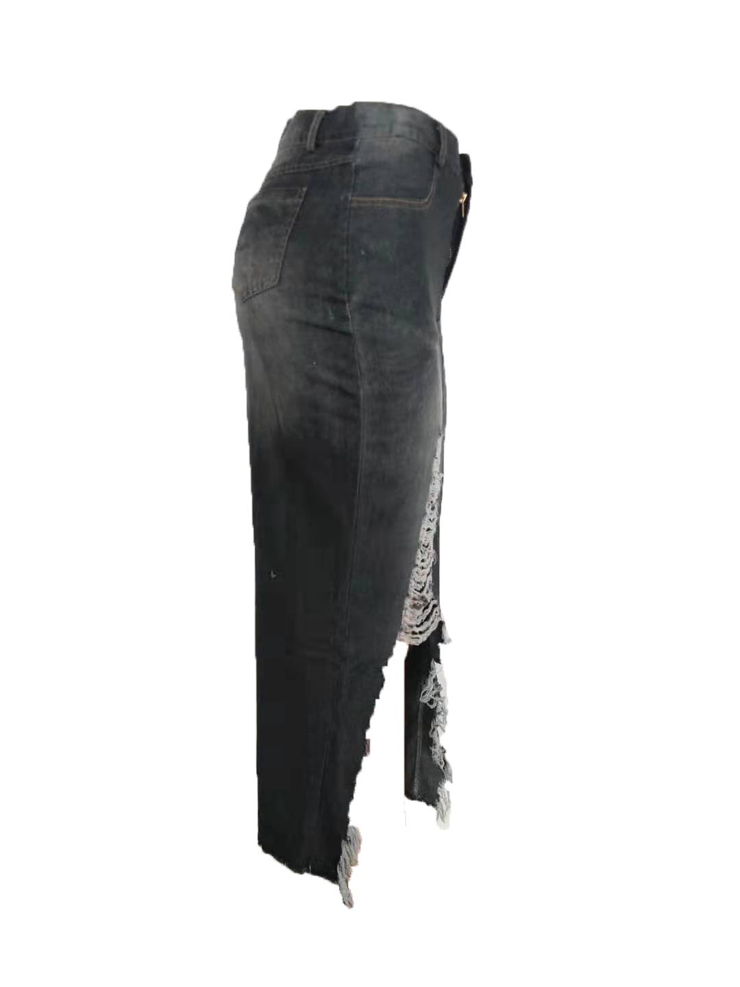 Women Casual Distressed Ripped Denim Jean Split Bodycon Stretched Skirt with Pocket - Skirts - INS | Online Fashion Free Shipping Clothing, Dresses, Tops, Shoes - 10/05/2021 - Color_Black - Color_Dark Blue