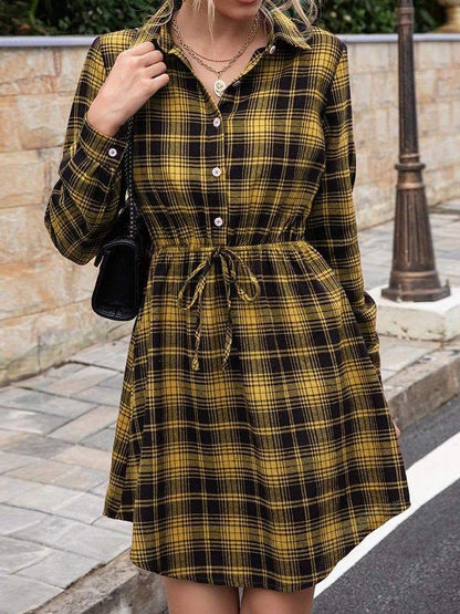 Women Check Waist Plaid Dress - INS | Online Fashion Free Shipping Clothing, Dresses, Tops, Shoes