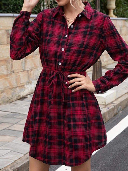 Women Check Waist Plaid Dress - INS | Online Fashion Free Shipping Clothing, Dresses, Tops, Shoes