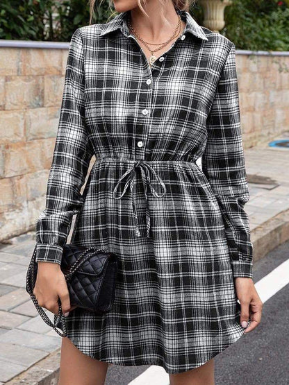 Women Check Waist Plaid Dress - INS | Online Fashion Free Shipping Clothing, Dresses, Tops, Shoes