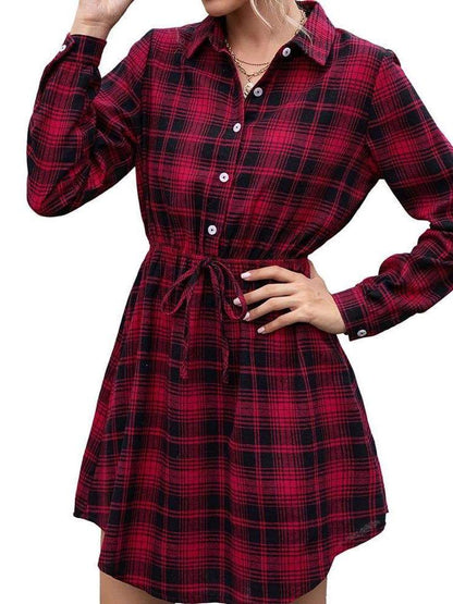 Women Check Waist Plaid Dress - INS | Online Fashion Free Shipping Clothing, Dresses, Tops, Shoes