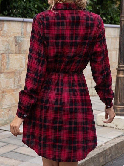 Women Check Waist Plaid Dress - INS | Online Fashion Free Shipping Clothing, Dresses, Tops, Shoes