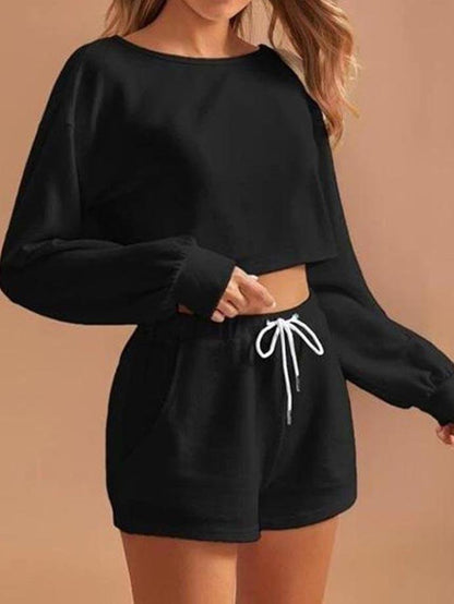 Women crop top sweater set - Loungewear - INS | Online Fashion Free Shipping Clothing, Dresses, Tops, Shoes - Black - Color_Black - Color_Gray