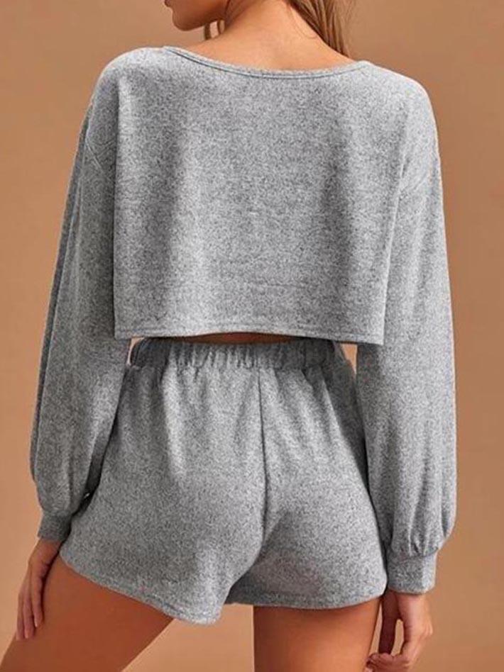 Women crop top sweater set - Loungewear - INS | Online Fashion Free Shipping Clothing, Dresses, Tops, Shoes - Black - Color_Black - Color_Gray