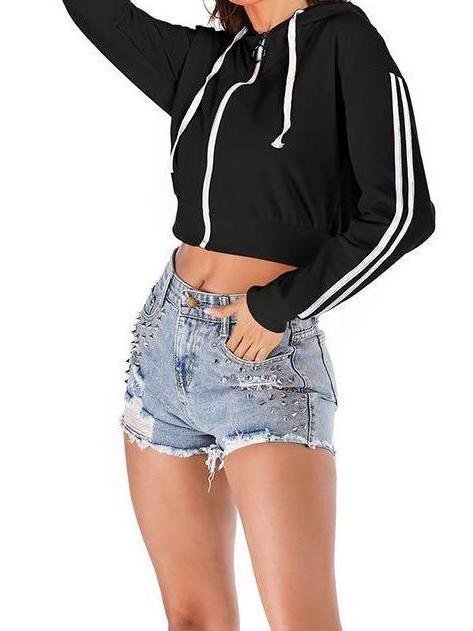 Women Cropped Hoodie Sweatshirt - Sweatshirts - INS | Online Fashion Free Shipping Clothing, Dresses, Tops, Shoes - Black - Casual - Color_Black