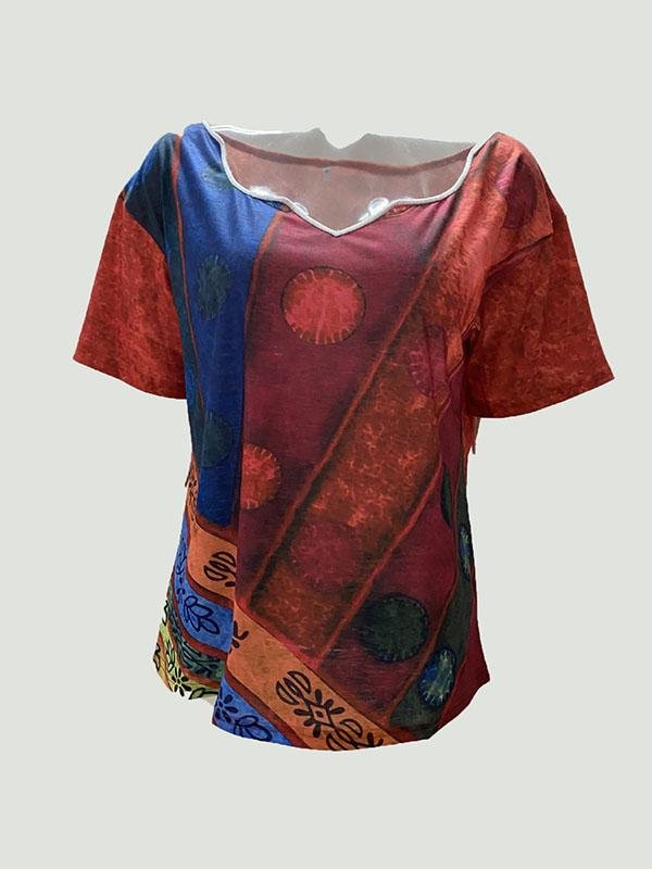 Women Graphic Printed V Neck Short Sleeve T-shirts - T-shirts - INS | Online Fashion Free Shipping Clothing, Dresses, Tops, Shoes - 18/05/2021 - Color_Multicolor - Size_2XL