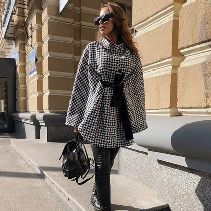 Women Houndstooth Print Cloak Coat - INS | Online Fashion Free Shipping Clothing, Dresses, Tops, Shoes