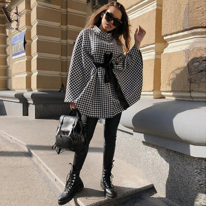 Women Houndstooth Print Cloak Coat - INS | Online Fashion Free Shipping Clothing, Dresses, Tops, Shoes