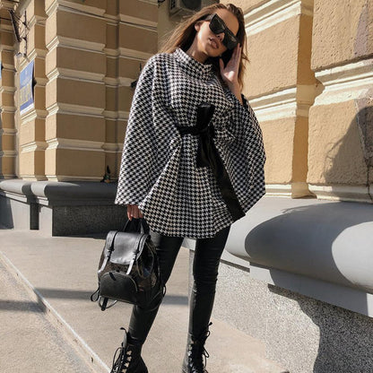 Women Houndstooth Print Cloak Coat - INS | Online Fashion Free Shipping Clothing, Dresses, Tops, Shoes