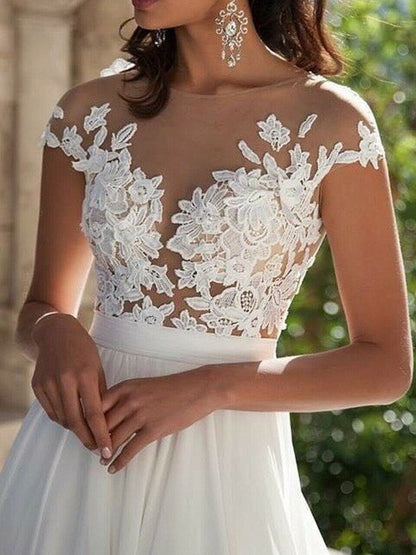 Women Lace Chiffon Split Maxi Wedding Dress - Wedding Dresses - INS | Online Fashion Free Shipping Clothing, Dresses, Tops, Shoes - 30/03/2021 - Color_White - Dresses