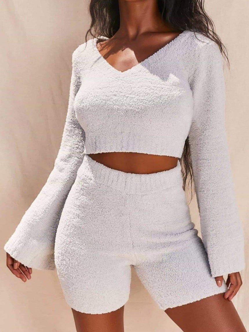 Women Long-Sleeved Two Piece Plush Suit - Two-piece Outfits - INS | Online Fashion Free Shipping Clothing, Dresses, Tops, Shoes - hide - Suit - Two-piece Outfits