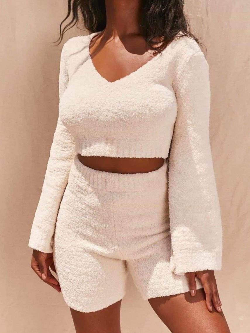Women Long-Sleeved Two Piece Plush Suit - Two-piece Outfits - INS | Online Fashion Free Shipping Clothing, Dresses, Tops, Shoes - hide - Suit - Two-piece Outfits