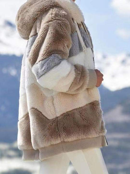 Women Loose Stitching Plush Hooded Coat - INS | Online Fashion Free Shipping Clothing, Dresses, Tops, Shoes
