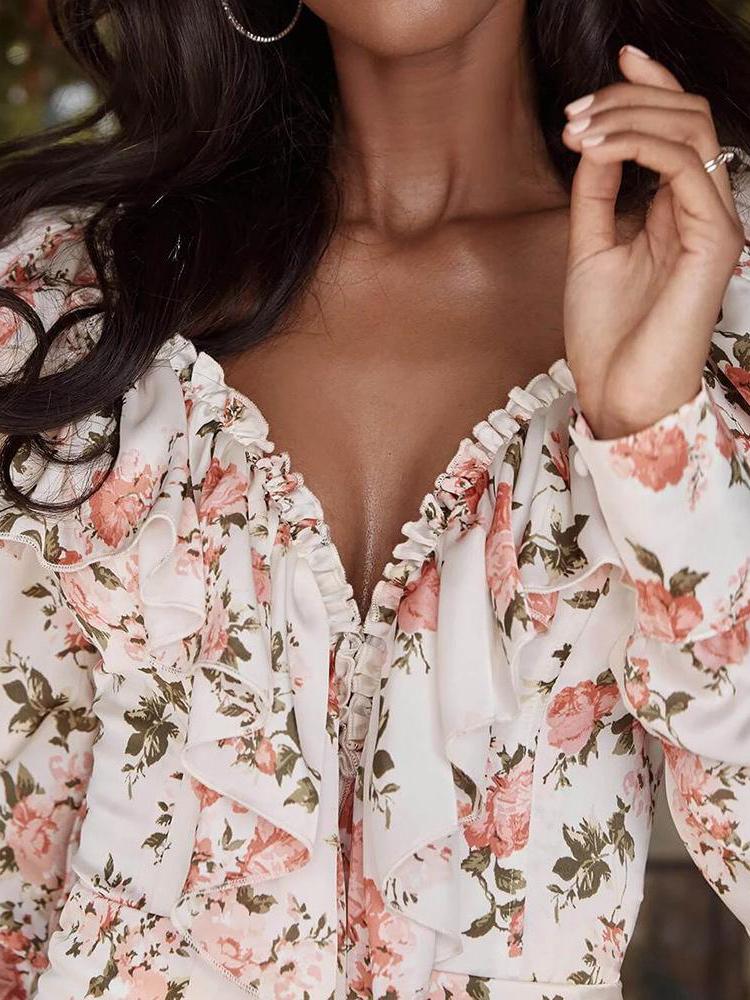 Women New Floral Style V-neck Dress - Dresses - INS | Online Fashion Free Shipping Clothing, Dresses, Tops, Shoes - #idol - Autumn - Color_White